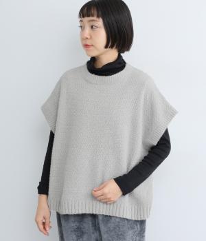 モール糸×フェザーヤーン引き揃えかのこ編みニットワイドベスト