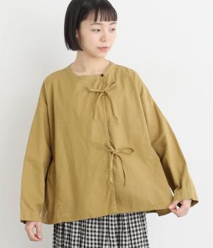 【tukuroi by SUN VALLEY】コットンリネン平織日本製品染ブラウス(イエローベージュ-F)