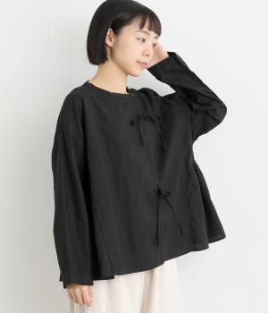 【tukuroi by SUN VALLEY】コットンリネン平織日本製品染ブラウス(クロ-F)