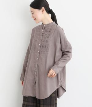 【tukuroi by SUN VALLEY】コットンリネン平織日本製品染タックチュニックシャツ(ココアグレー-F)