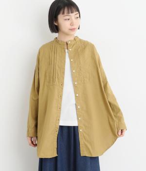 【tukuroi by SUN VALLEY】コットンリネン平織日本製品染タックチュニックシャツ(イエローベージュ-F)