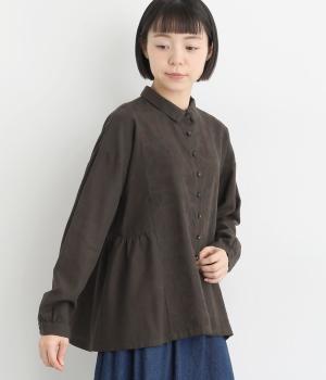 【tukuroi by SUN VALLEY】コットンリネンツイルボタニカル刺繍サイドギャザーブラウス(ブラウンチャコール-F)