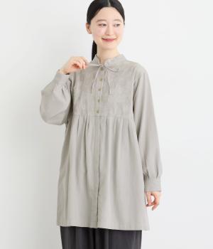 【tukuroi by SUN VALLEY】コットンリネンツイルボタニカル刺繍前後2wayチュニックブラウス