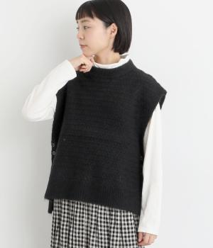 【tukuroi by SUN VALLEY】アルパカ混ニットミドルゲージベスト(クロ-F)