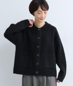 【tukuroi by SUN VALLEY】アルパカ混ニットミドルゲージ天竺編みカーディガン(クロ-F)