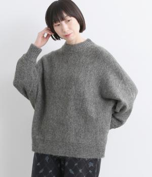 【tukuroi by SUN VALLEY】アルパカ混ニットミドルゲージ天竺編みドルマンプルオーバー(チャコールグレー-F)