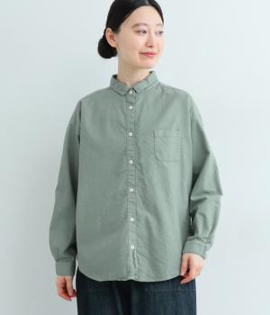 オックス日本製品染長袖ブラウス(グレイッシュグリーン-F)