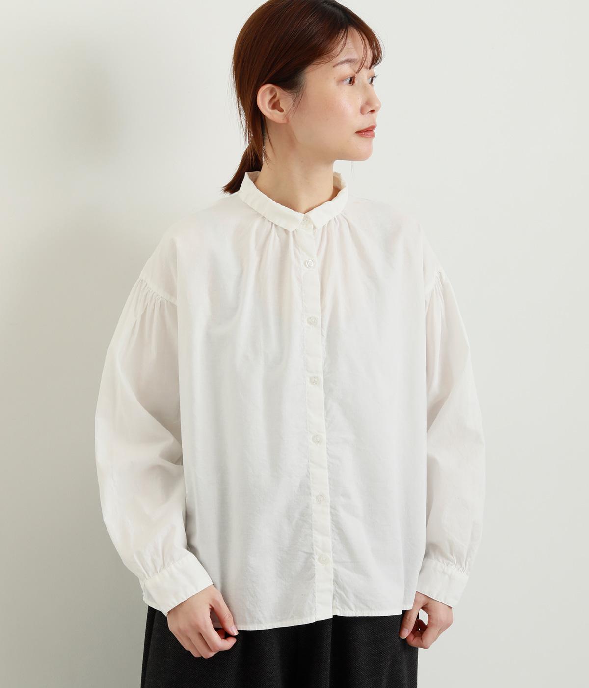 コットン平織日本製品染長袖ブラウス(オフシロ-F)