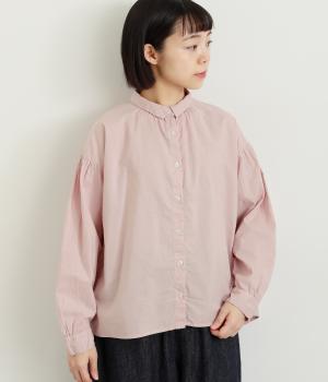 コットン平織日本製品染長袖ブラウス(ピンク-F)