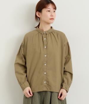 コットン平織日本製品染長袖ブラウス(カーキベージュ-F)