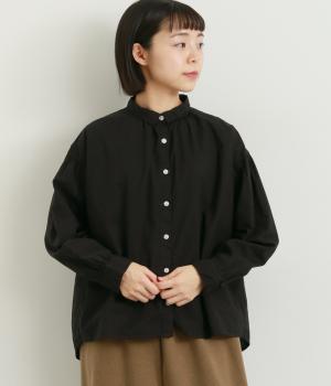 コットン平織日本製品染長袖ブラウス(スミクロ-F)