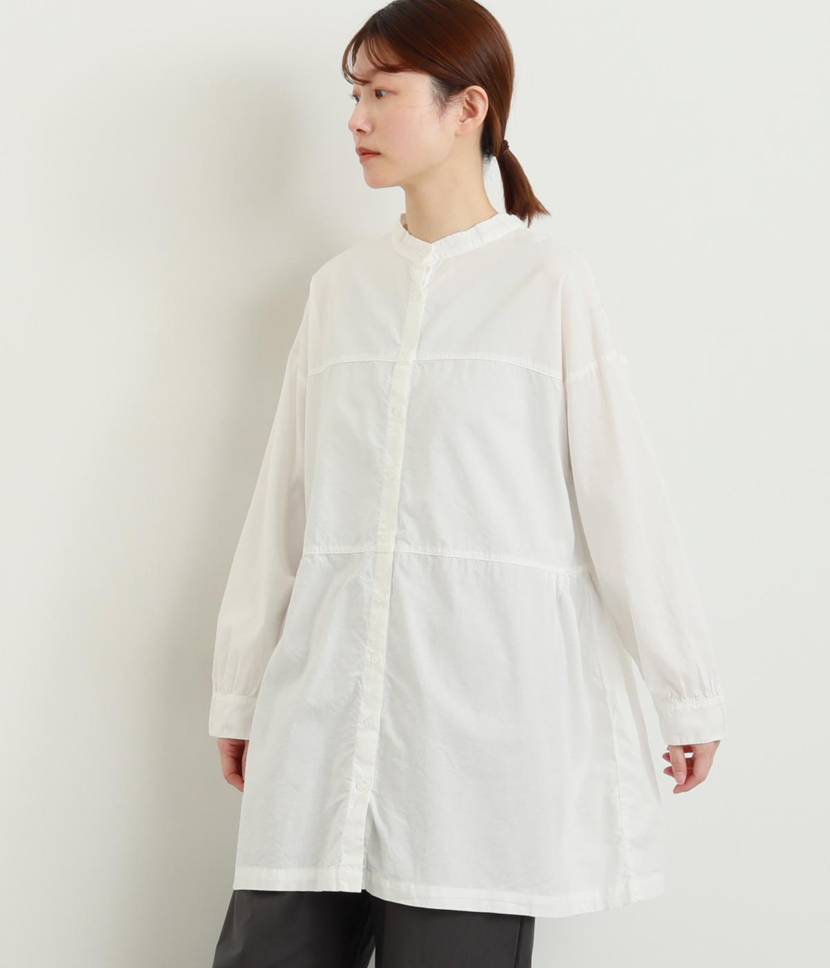 コットン平織日本製品染前後2wayティアード長袖ブラウス(オフシロ-F)