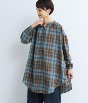 ポリエステルコットン綾織起毛チェック柄長袖チュニック
