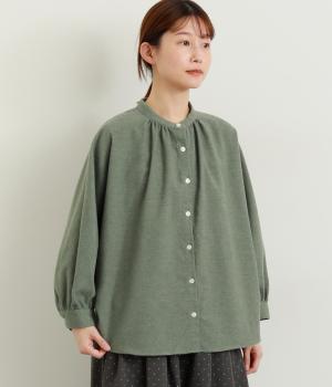 コットンポリエステル平織起毛9分袖ブラウス