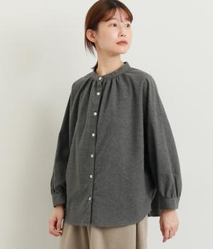 コットンポリエステル平織起毛9分袖ブラウス(チャコール-F)