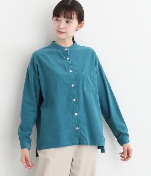 コーデュロイ長袖ブラウス(ターコイズ-F)