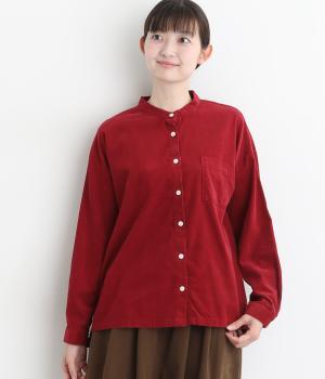 コーデュロイ長袖ブラウス(ディープレッド-F)