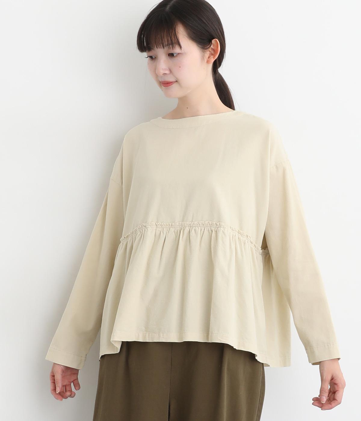 コーデュロイ切替ギャザー長袖ブラウス(オフシロ-F)