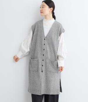 五者混天竺編みニットジレ(グレー-F)