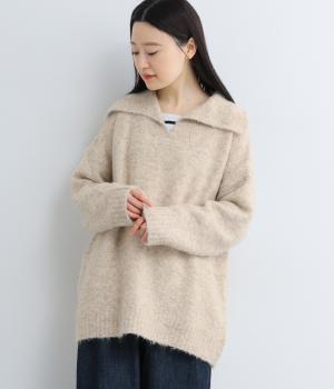 ウール混ループヤーン襟付き長袖ニット(キナリ-F)