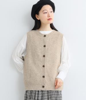 四者混鹿の子編み前後2wayニットベスト(オートミール-F)