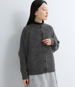 四者混鹿の子編み長袖ニットカーディガン(チャコール-F)