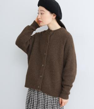 四者混鹿の子編み長袖ニットカーディガン(ブラウン-F)