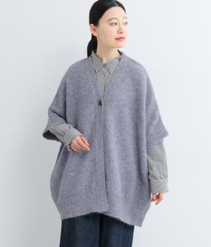 四者混鹿の子編みドルマンニットカーディガン(グレーパープル-F)