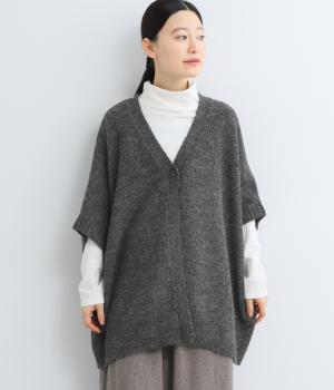 四者混鹿の子編みドルマンニットカーディガン(チャコール-F)