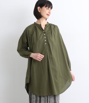 コットンローン日本製品染　チュニックブラウス(オリーブグリーン-F)