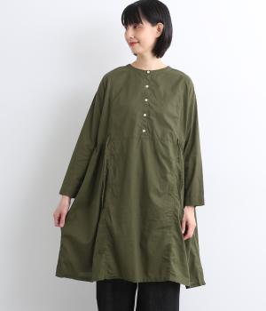 コットンローン日本製品染 2wayサイドギャザーワンピース(オリーブグリーン-F)