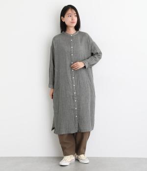コットンTOP糸ダブルガーゼ　ワンピース(ダークグレー-F)