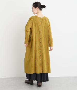 コットン平織起毛 総柄刺繍2wayサイドタックワンピース(マスタード-F)