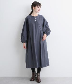 コットンオックス日本製品染タックワンピース(ダスティブルー-F)