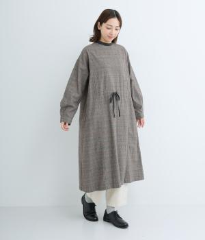 コットンリネン平織起毛2wayワンピース(グレンチェックチャコール-F)