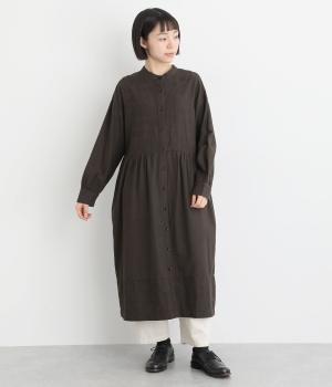 【tukuroi by SUN VALLEY】コットンリネンツイルボタニカル刺繍前後2wayワンピース(ブラウンチャコール-F)