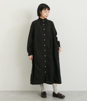 コットン平織日本製品染長袖ワンピース(スミクロ-F)