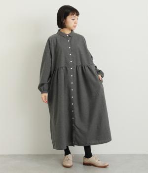 コットンポリエステル平織起毛長袖ワンピース