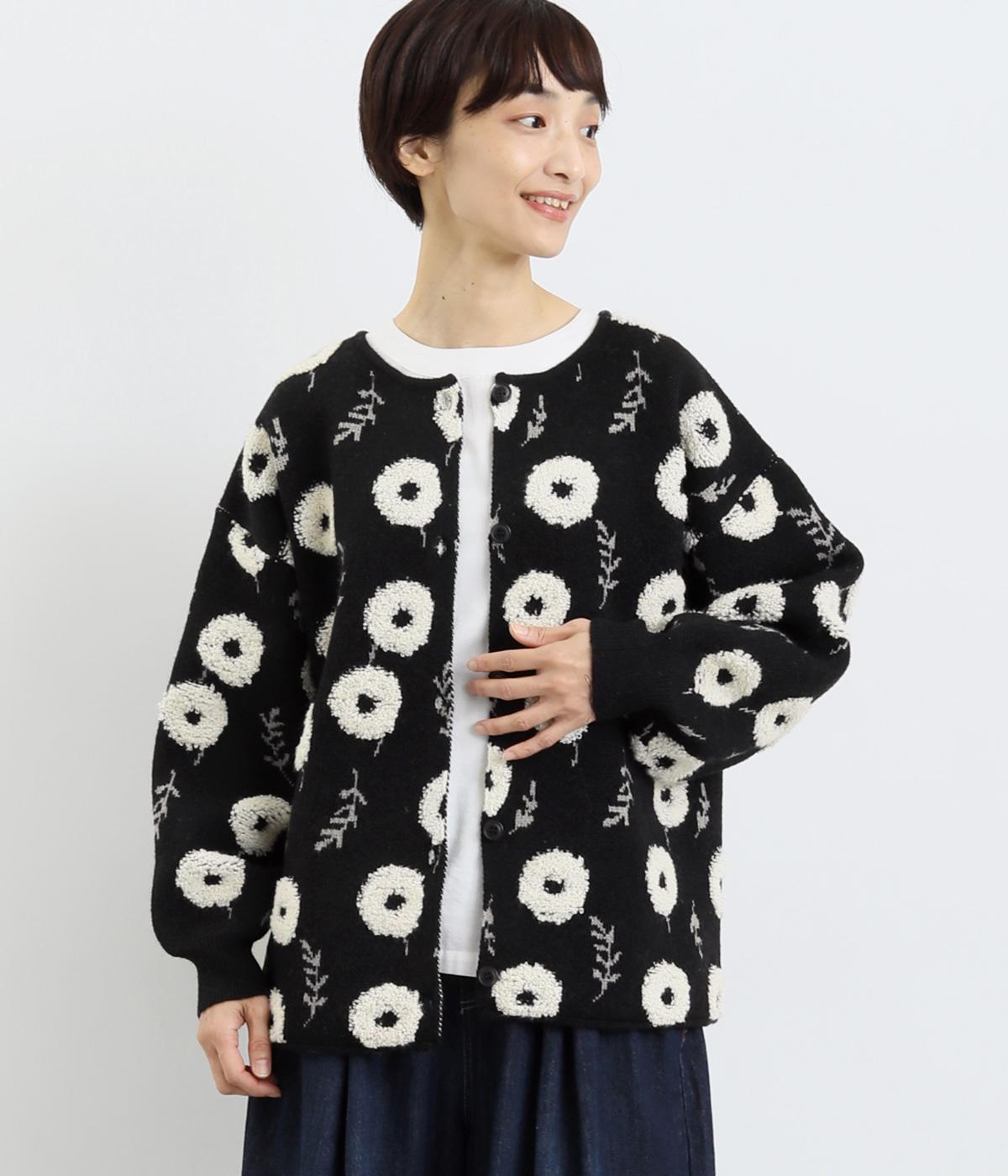 フラッフィーフラワー ジャカードブルゾン(ブラック-F)