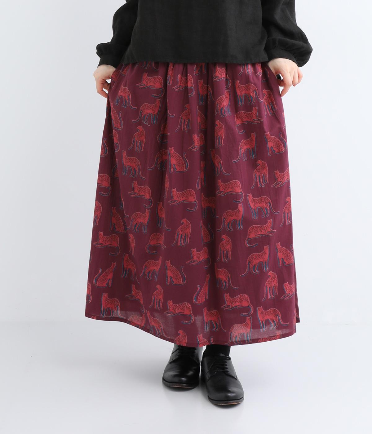 ヒョウ スカート(ワイン-ONESIZE)