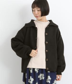 カーム 襟付カーディガン(ブラック-F)