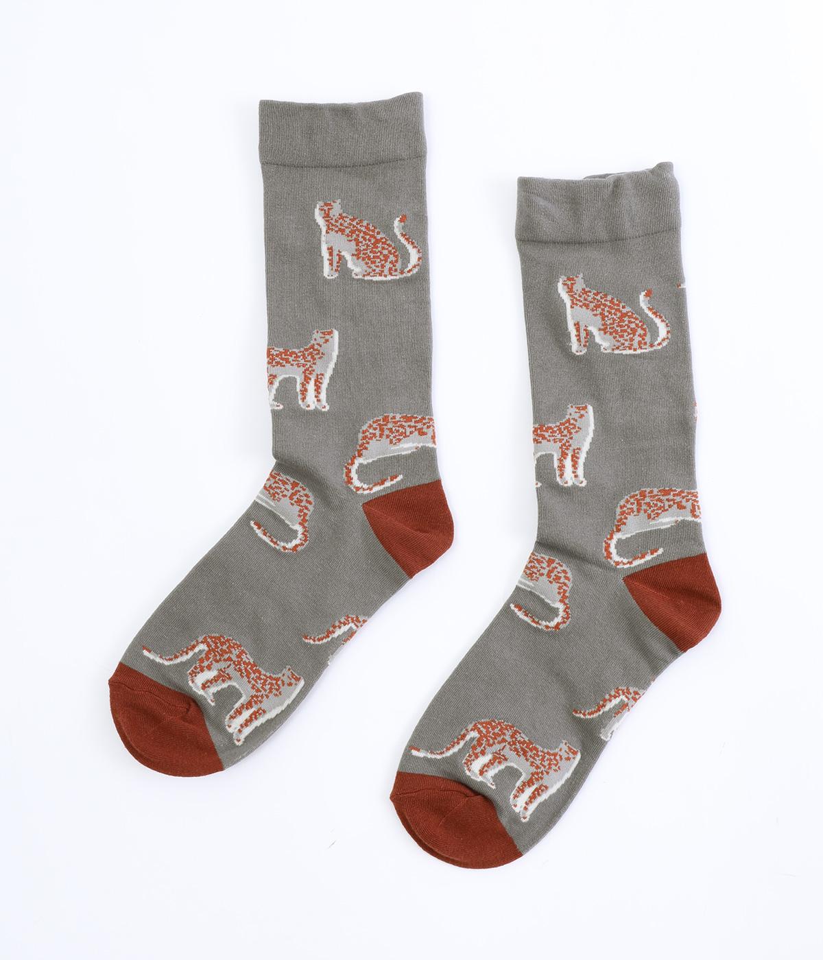 ヒョウ ジャカードソックス(グレイ-F)