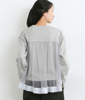後ろチュール切替カットソー (グレー-ONESIZE)