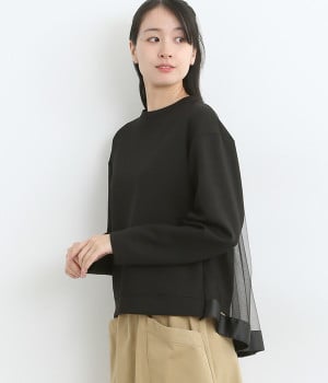 後ろチュール切替カットソー (ブラック-ONESIZE)