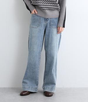 デニムウエストゴムワイドパンツ(ライトブルー-L)