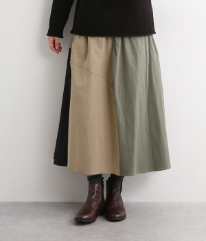 配色切替ギャザースカート(ベージュ-ONESIZE)