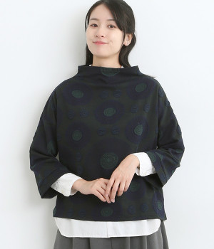 ジャカードサークルカットソー(ネイビー-ONESIZE)