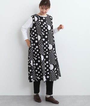 ランダムドット切替えワンピース(ブラック-ONESIZE)