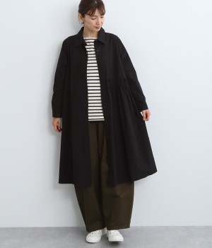 ウエストギャザー前開きワンピース