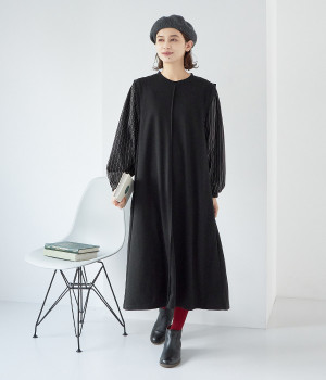 切替えストライプワンピース(ブラック-ONESIZE)